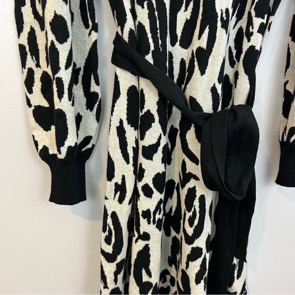 NWT Who What Wear Black/White Leopard/Animal Print Sweater Mini Dress Medium - Picture 8 of 14